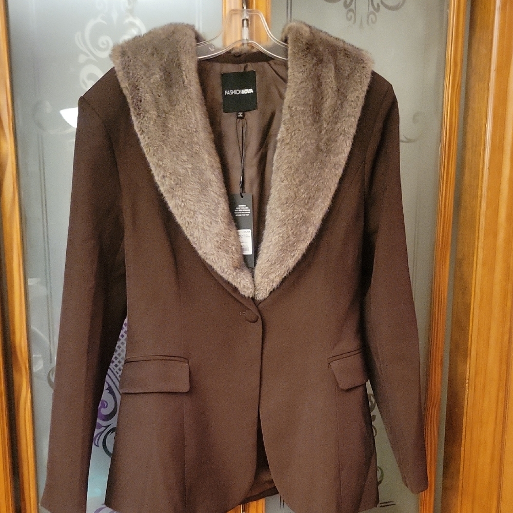 Brown Faux Fur Collar Jacket Brand New